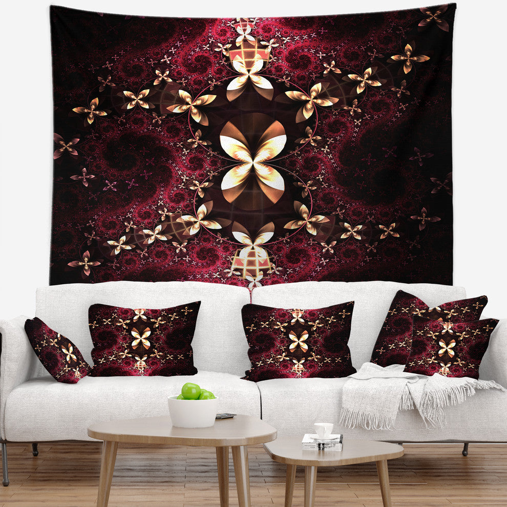Yellow Red Fractal Flower Pattern Abstract Wall Tapestry, 92"x78"