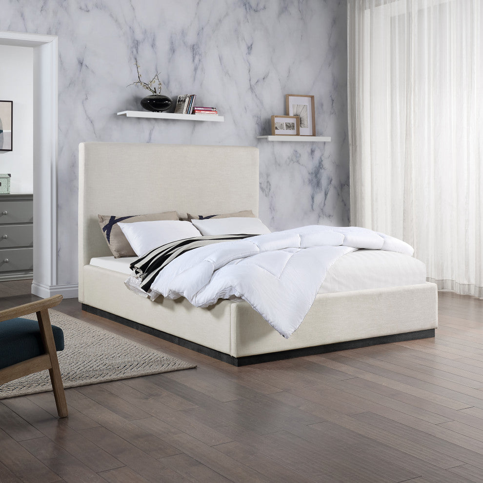 Alfie Linen Textured Fabric Upholstered Bed, Beige, Full