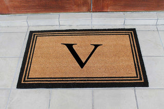 A1HC Black/Beige Coir Monogrammed Doormat 24"x39" , V
