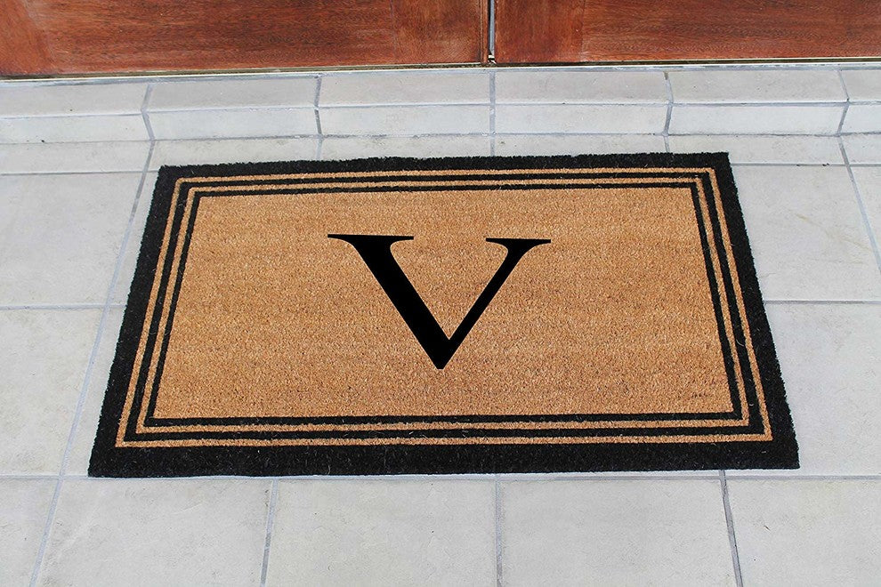 A1HC Black/Beige Coir Monogrammed Doormat 24"x39" , V