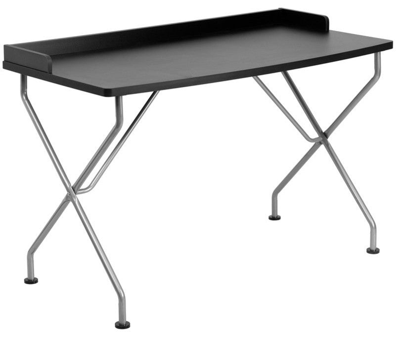 Malcom Beveled Black Office Computer Desk With Silver Frame