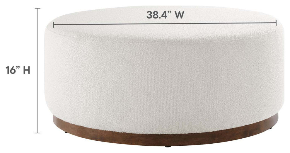 Tilden Large 38" Round Boucle Upholstered Upholstered Ottoman, Cloud Walnut