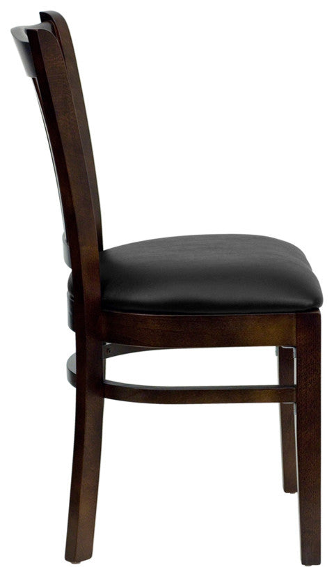 Dyersburg Wood Chair Vertical Slat Back Walnut, Black Vinyl Seat