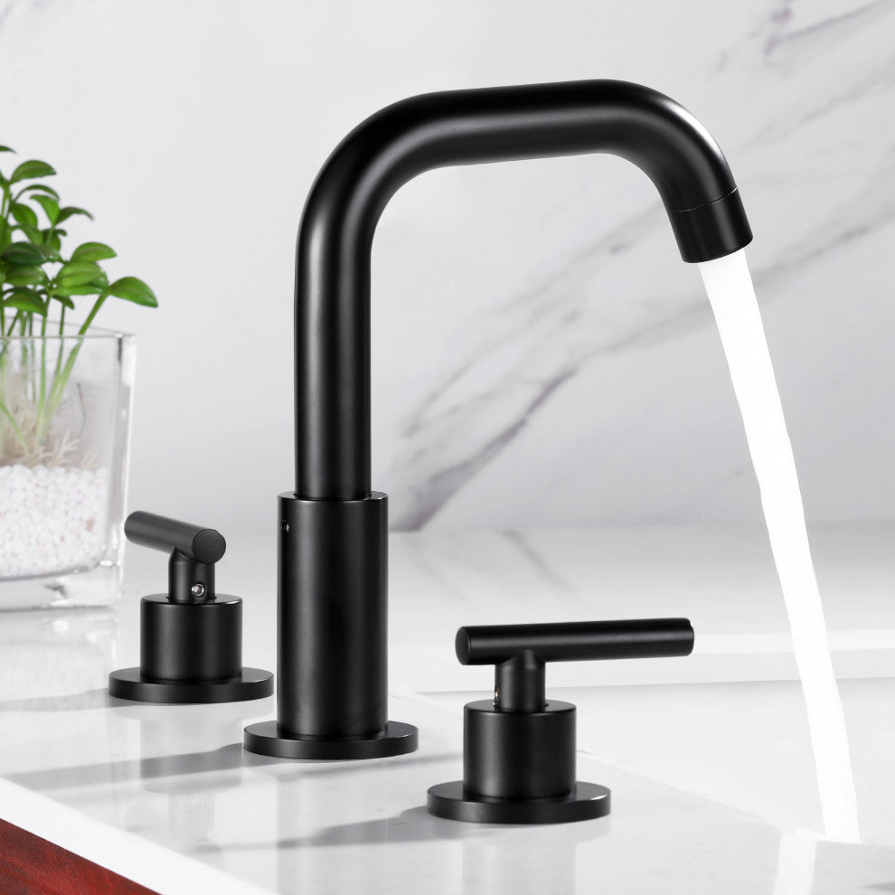 8 in. Widespread 2-Handle High Arc Bathroom Faucet with Brass Dics Valve, Black