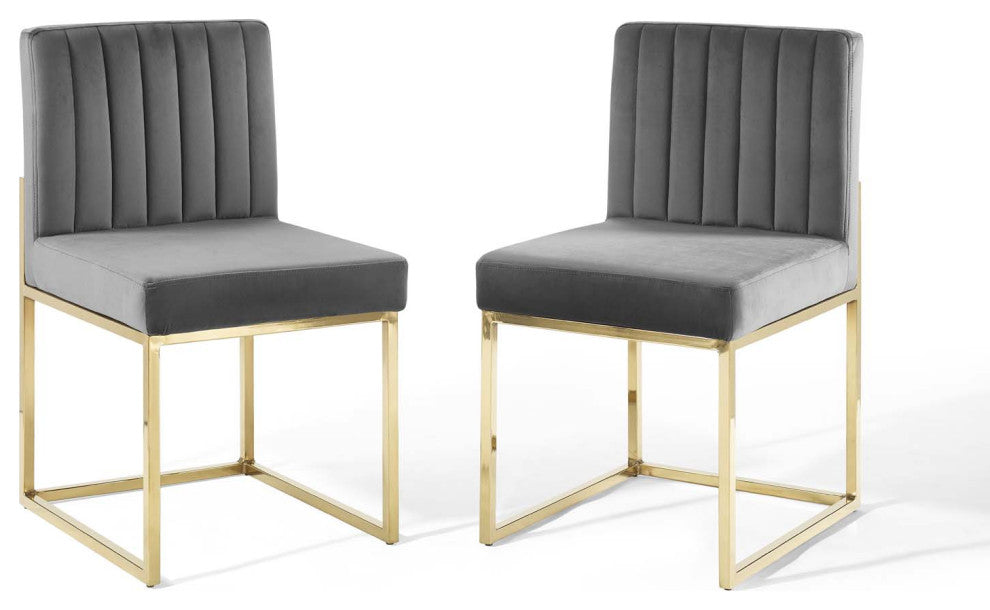Carriage Dining Chair Performance Velvet Set of 2 - Gold Charcoal