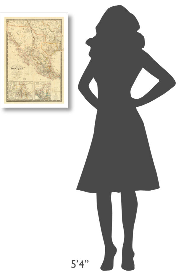 "Nouvelle Carte du Mexique, du Texas, 1840" Print by Adrien-Hubert Bruï¿½, 17"x24"