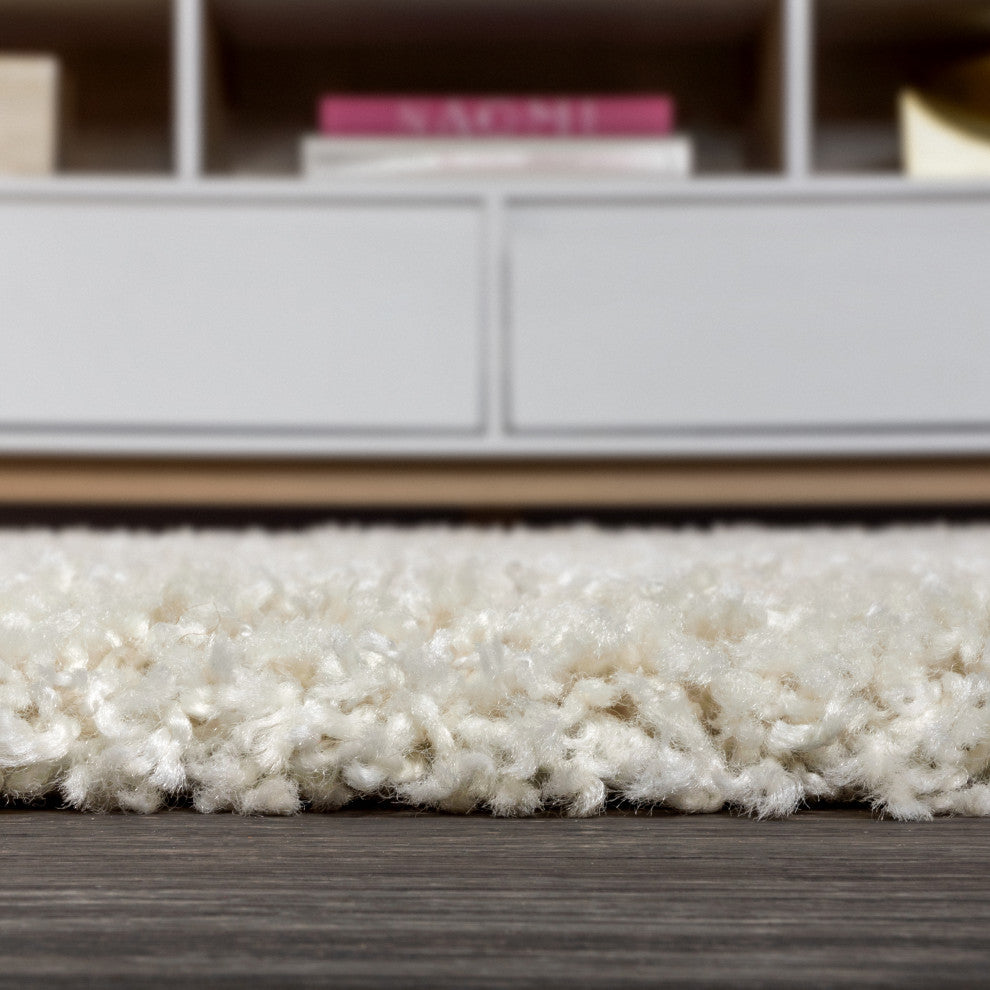 Mercer Shag Plush Tassel Area Rug, Cream, 2 X 8