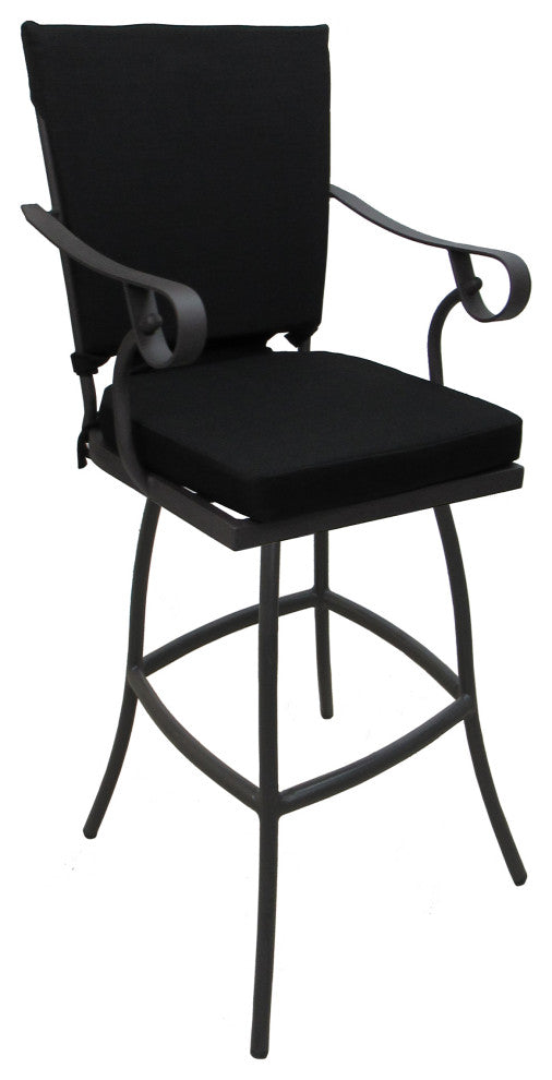 Outdoor Patio Swivel Bar Stool Jamey with Arms, Black - Gray, 30"
