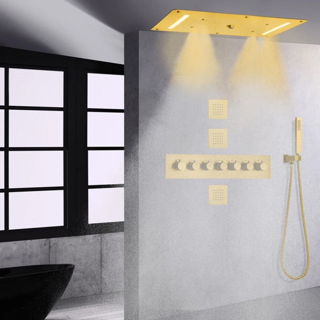 Led Mist Rainfall Shower System and Handheld Shower, Chrome Polished