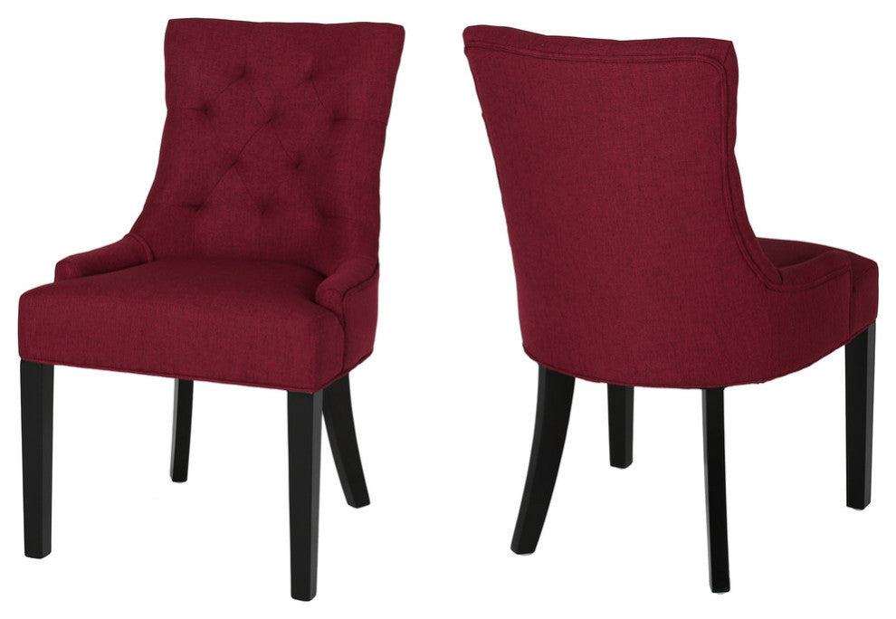 Summer Contemporary Tufted Dining Chairs, Set of 2, Red, Fabric