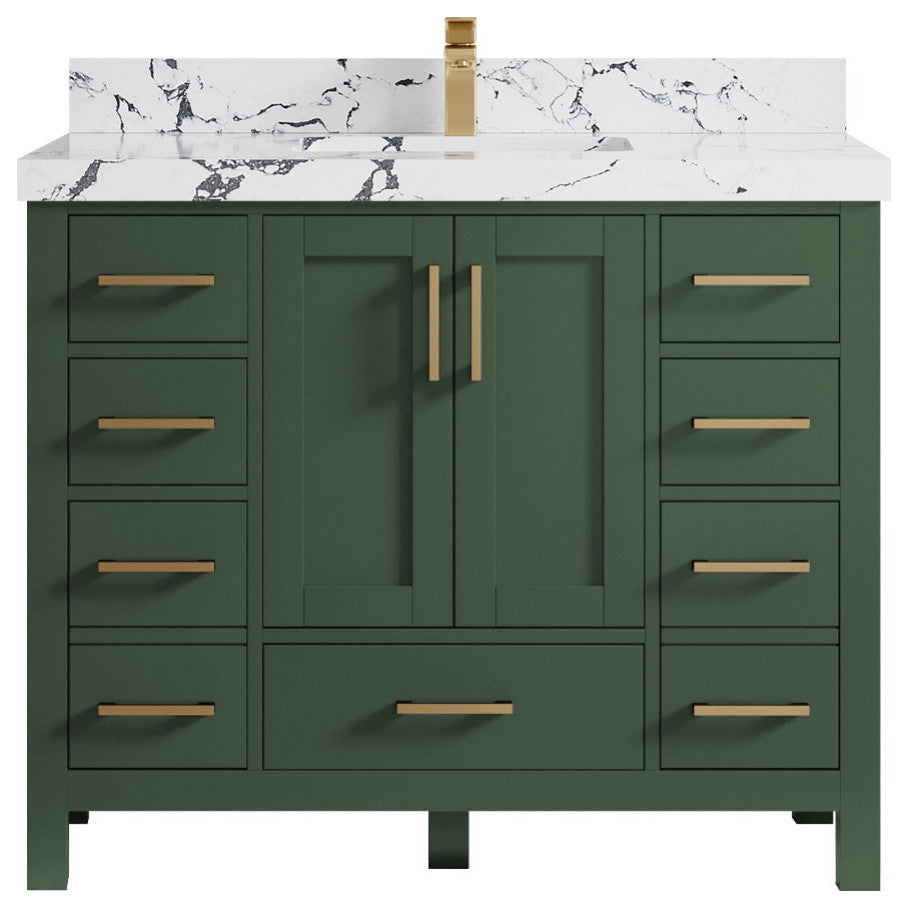 Malibu 36 Center Sink Bath Vanity in Lafayette Green 2" Viola Night