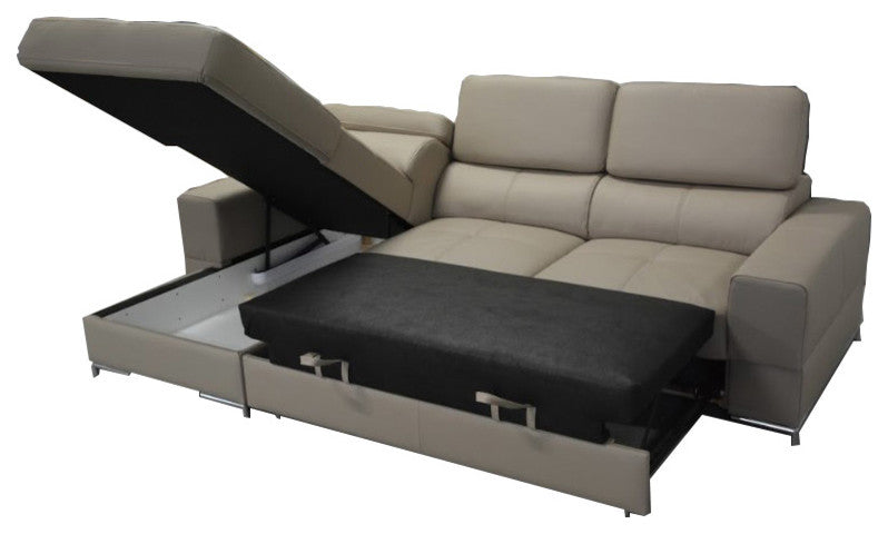 Bazalt Leather Sectional Sleeper Sofa, Left Corner