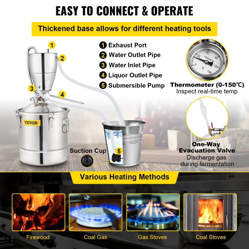 Water Alcohol Distiller 8 Gal/30 L Stainless Steel Still Home Distillery Kit