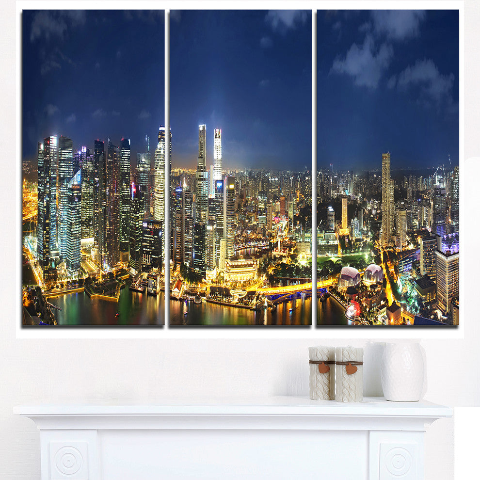"Singapore Skyscrapers Panorama" Metal Wall Art, 3 Panels, 36"x28"