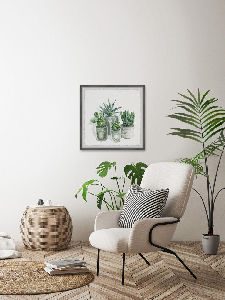 "Ceramic Gray Pots" Framed Painting Print, 18"x18"