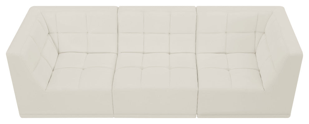 Relax Velvet Upholstered 3-Piece Modular Sofa, Cream