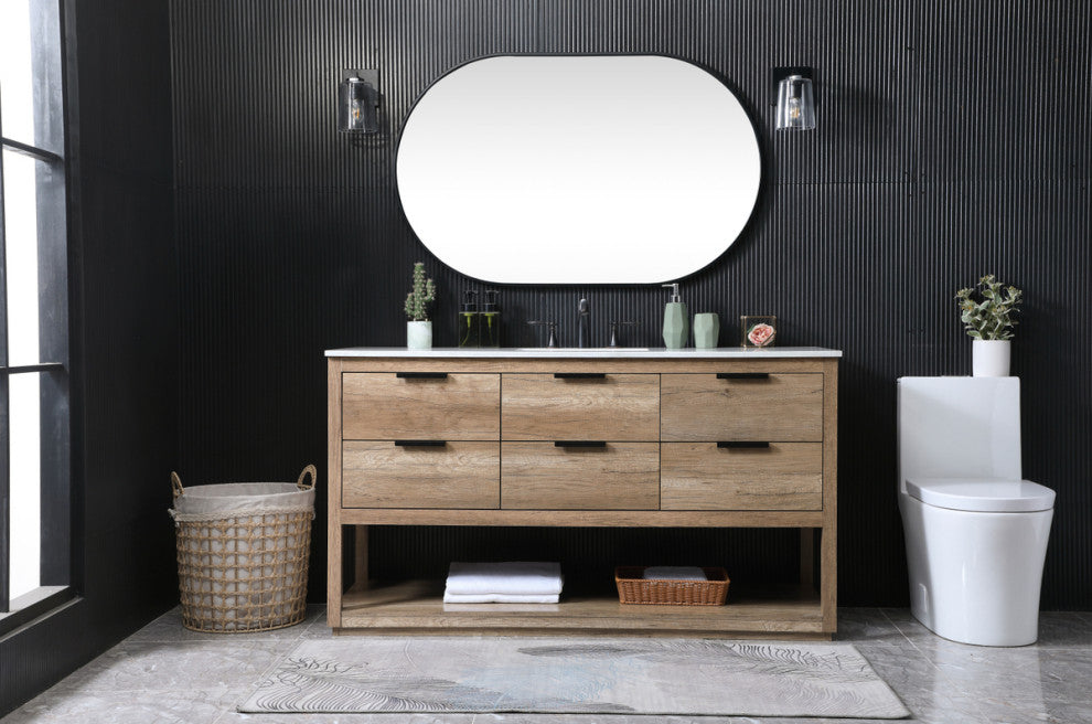 Louie 60" SIngle Bathroom Vanity, Natural Oak