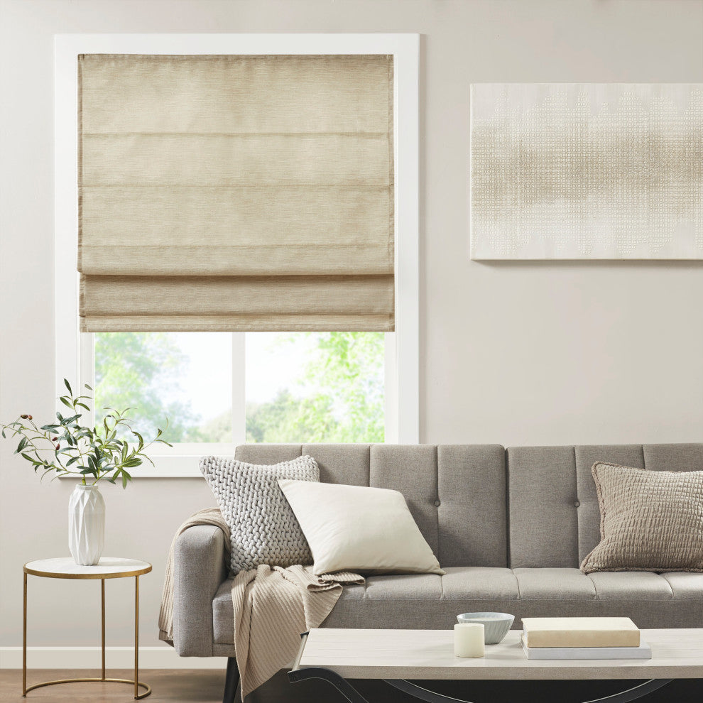 Madison Park Como Faux Silk Cordless Roman Shade, Taupe, 33 X 64"