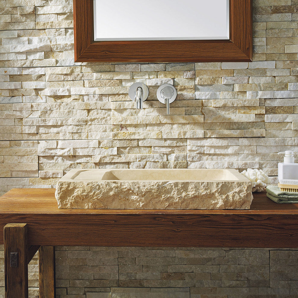 Virtu Orion Natural Stone Bathroom Vessel Sink, Galala Beige Marble
