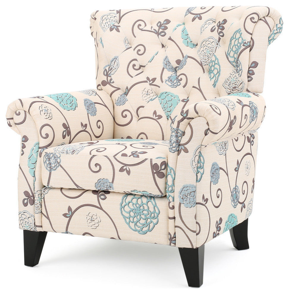 GDF Studio Solvang White & Blue Floral Fabric Club Chair