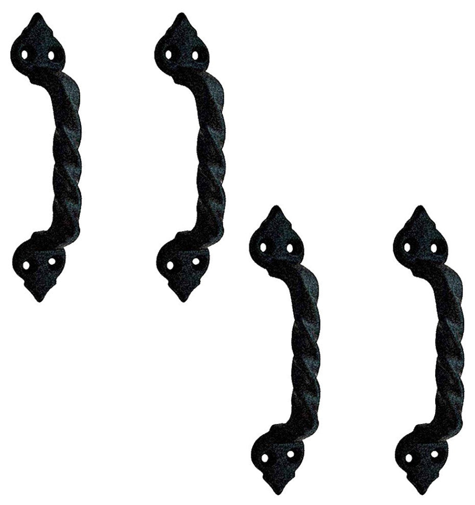 4 Piece Twisted Black Wrought Iron Cabinet Door Drawer Pull 5 7/8" Total Length