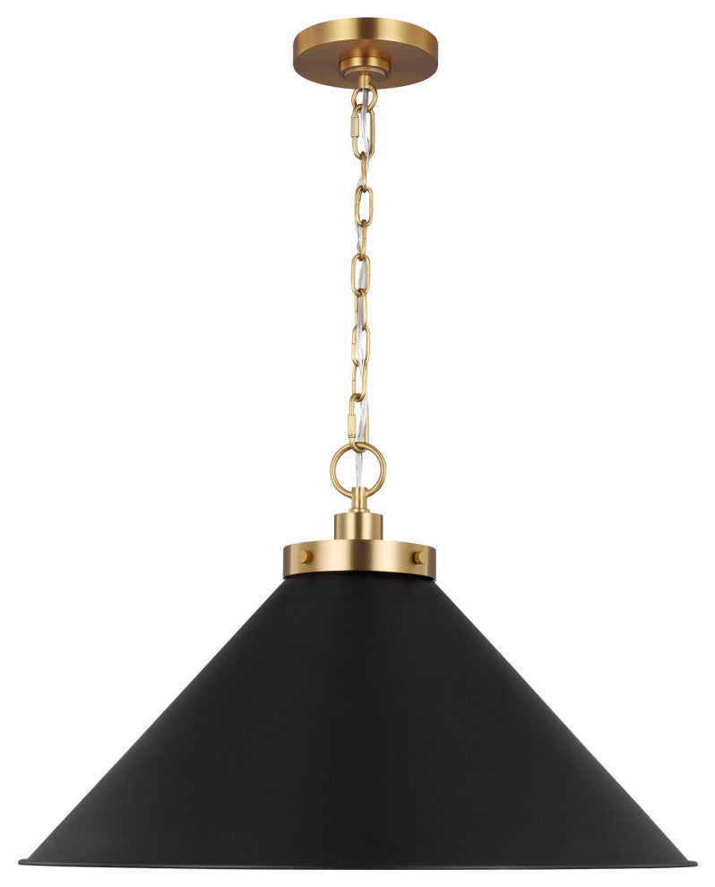 Wellfleet Wide Cone Pendant, Midnight Black and Burnished Brass