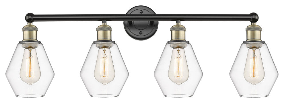 Cindyrella 4-Light 33" Bath Vanity Light, Black Antique Brass, Clear Shade