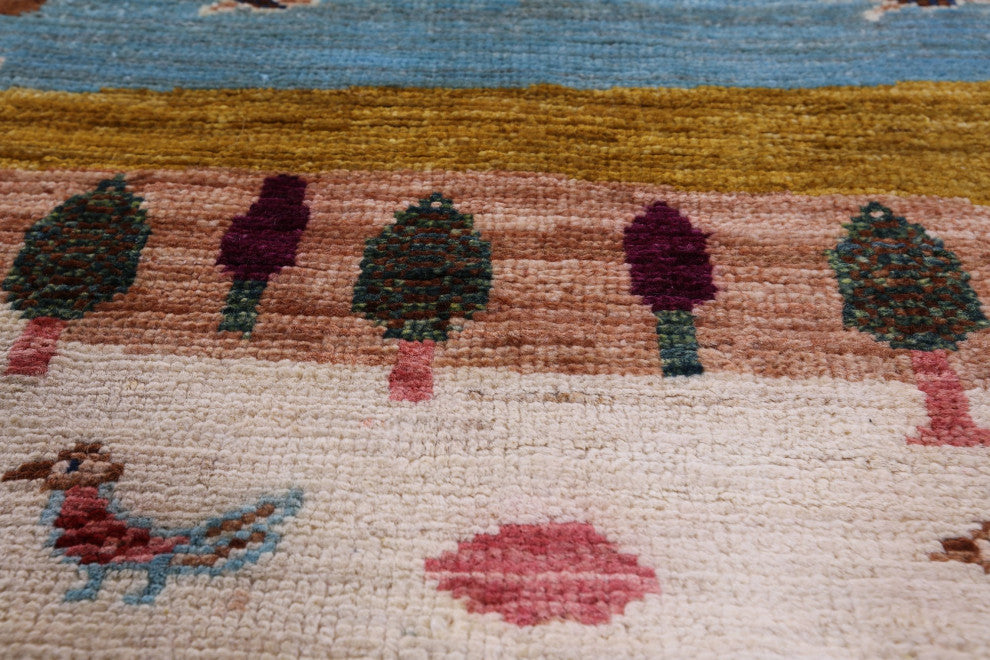 Persian Gabbeh Tribal Hand Knotted Rug 4' 0" X 6' 2" Q9575