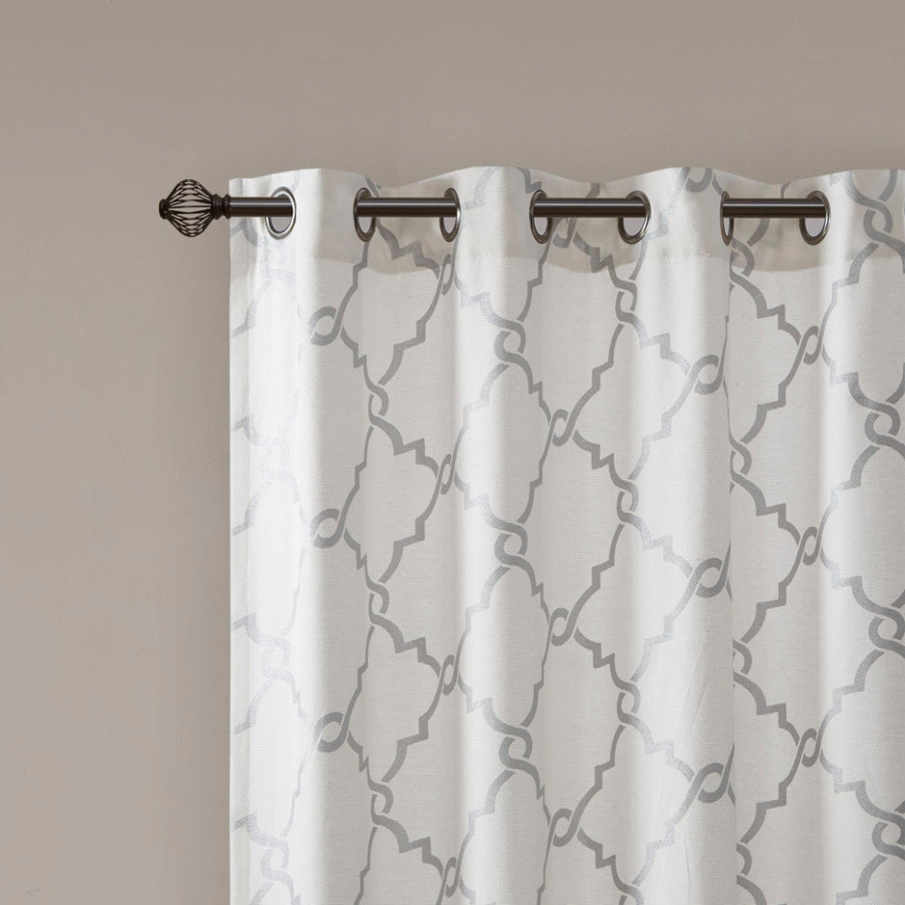 Madison Park Saratoga Fretwork Print Grommet Top Window Curtain Panel, Ivory
