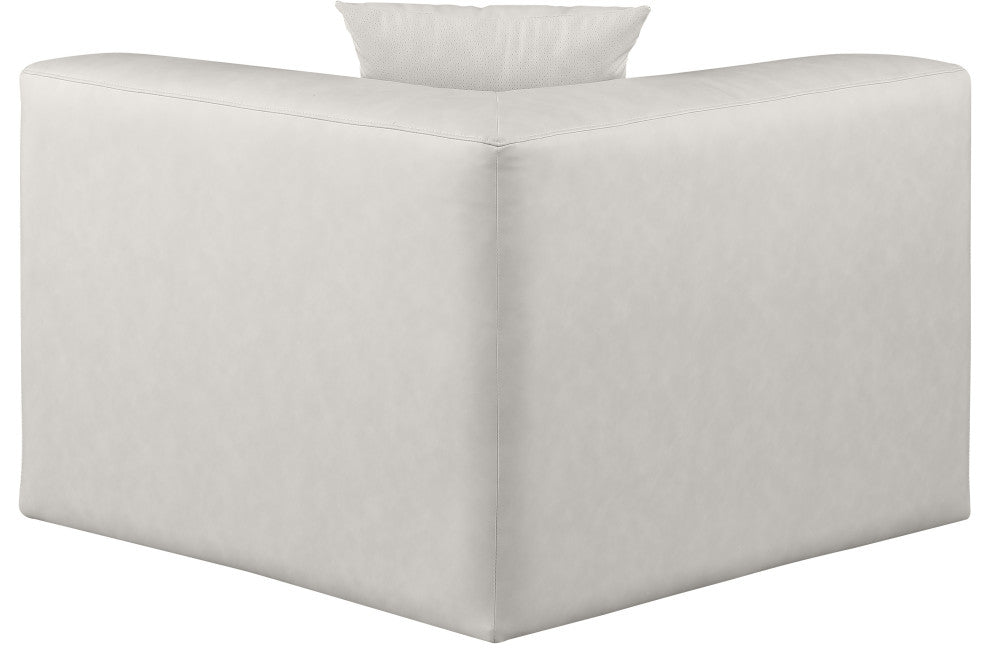 Cube Upholstered Modular Component, Cream, Vegan Leather, Corner Chair