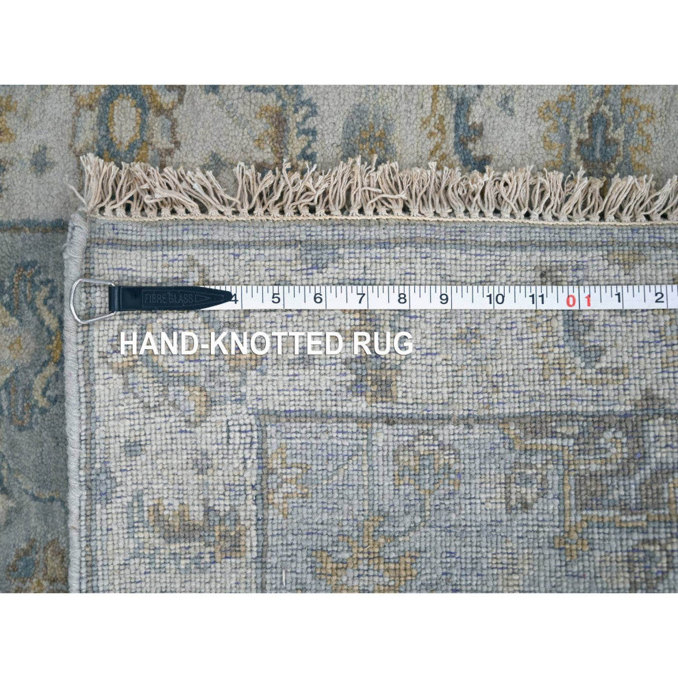 Medium Gray Karajeh Design Natural Wool Hand Knotted Runner Rug 2'7"x10'