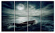 Boat Drifting Away After Storm, Seashore Canvas Print, 48"x28", 4 Panels