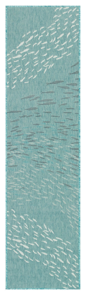 Carmel School Of Fish Indoor/Outdoor Rug, Aqua, 1'11"x4'11" Runner