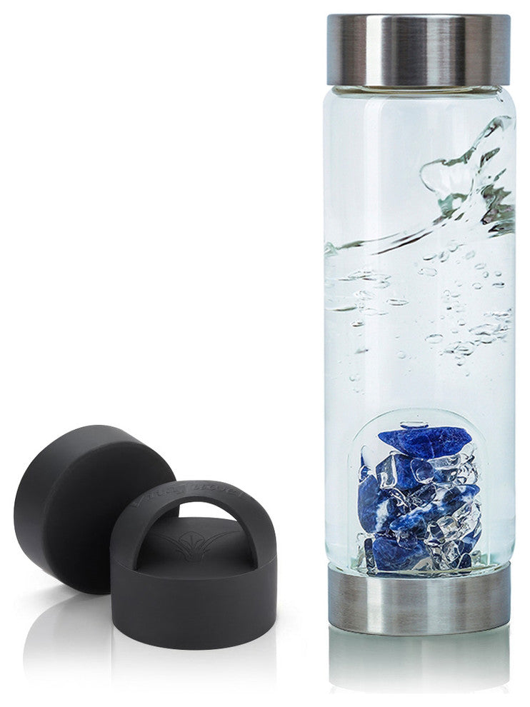 Water Bottle, VitaJuwel ViA Gemwater Bottle, Black Loop Caps, Balance Old