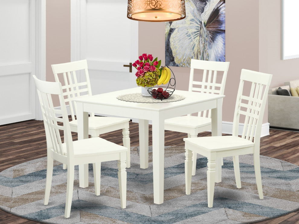 5 Pckitchen Dining Table And 4 Wood Chairs For Dining Room In Linen White