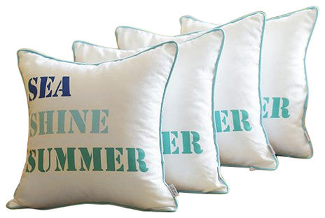 Set Of 4 18" Pumpkin Truck Throw Pillow Cover In Multicolor, Sea Blue