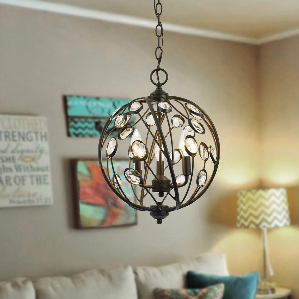 Silmin Oil Rubbed Bronze 3-Light Crystal Globe Chandelier Lighting