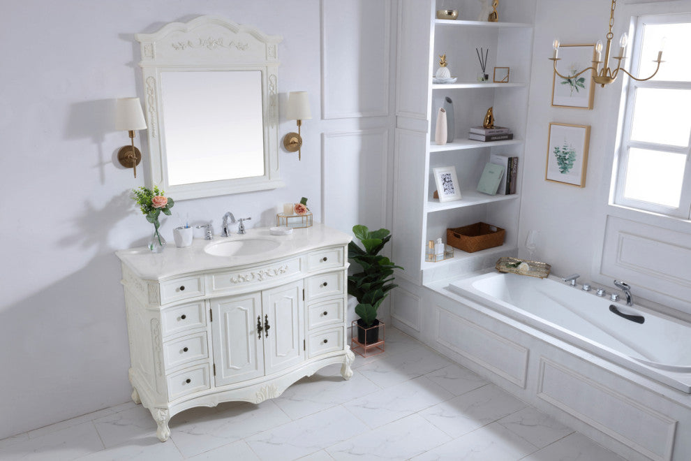 Bathroom Vanity, Antique White, 48", Single Sink