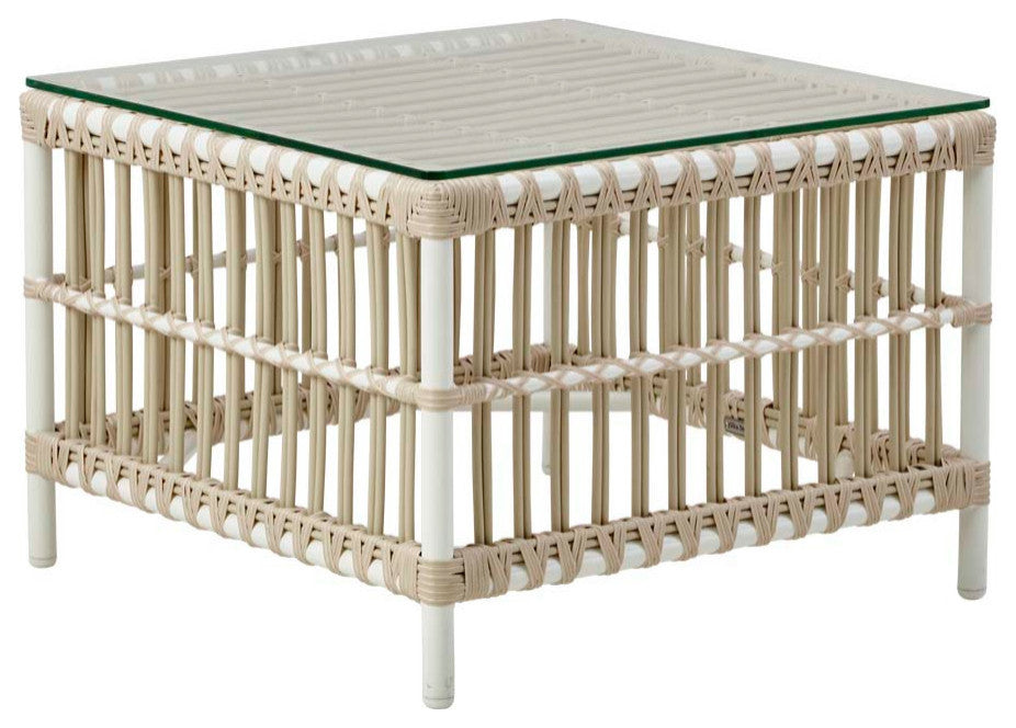 Caroline Exterior Side Table, Glass Top, Dove White