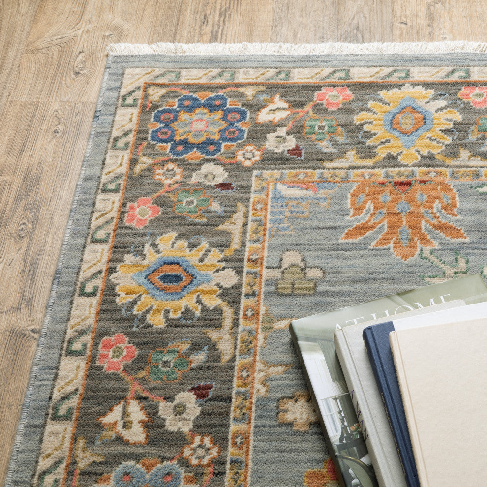 Leoness Floral Border Indoor Area Rug, Blue, 2' x 3'