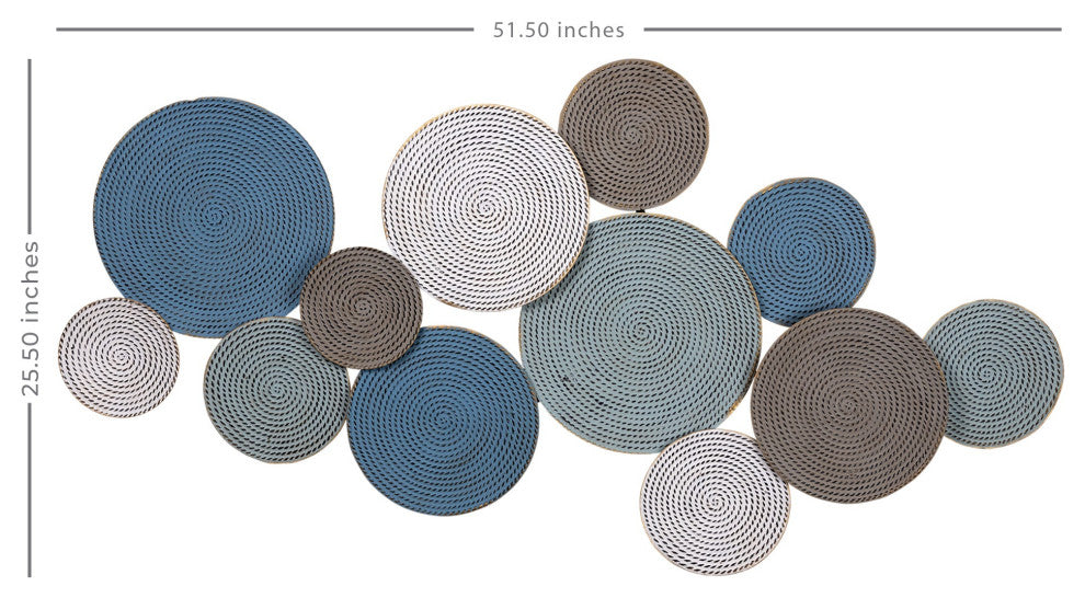 Shades of Blue and Pink Layered Metal Plate Wall D"cor