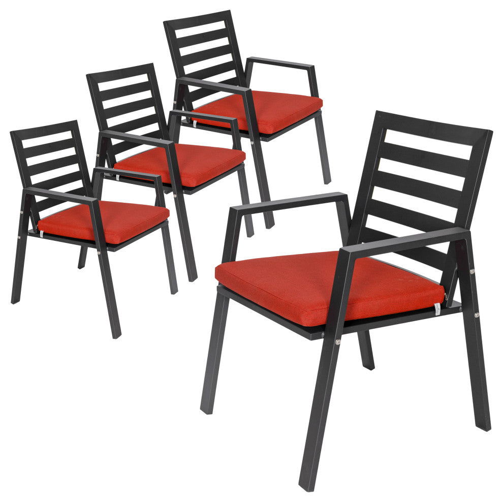 Chelsea Outdoor Dining Chair Aluminum Patio Armchair With Cushions Set of 4, Cherry Red