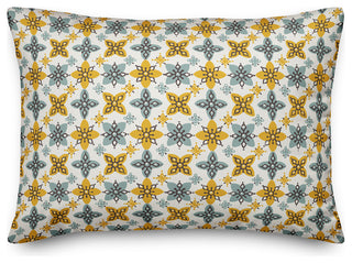 Folk Floral Battern in Yellow and Blue Throw Pillow