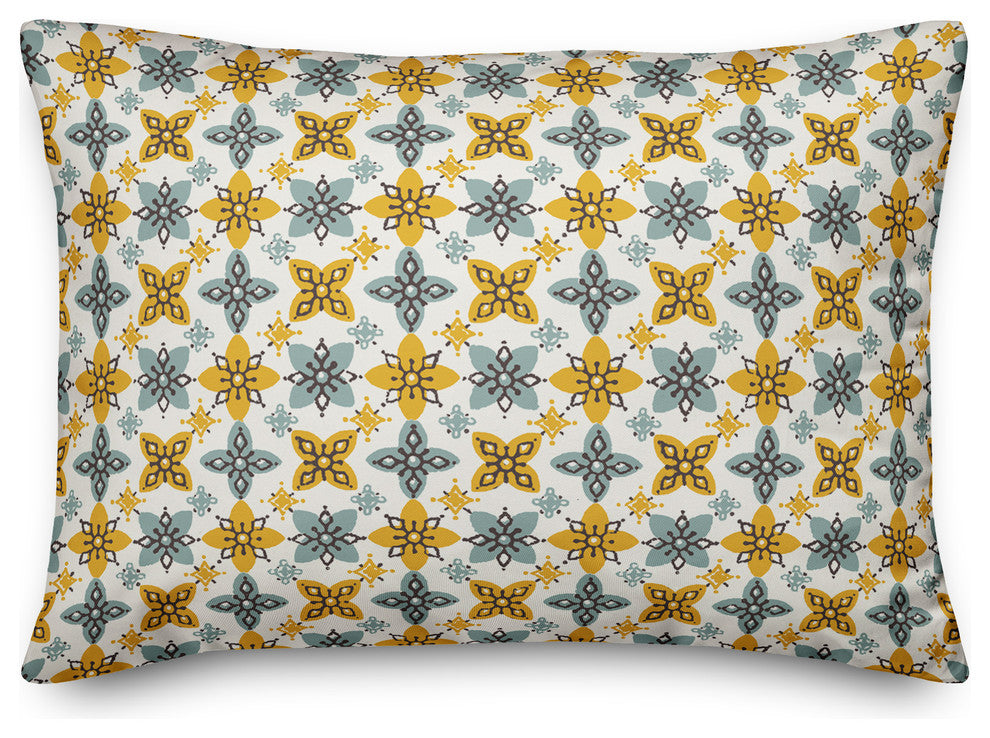 Folk Floral Battern in Yellow and Blue Throw Pillow