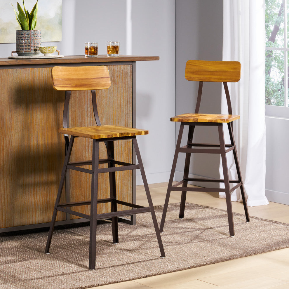 GDF Studio Lilinden Natural Stained Laminated Acacia Bar Chairs, Set of 2