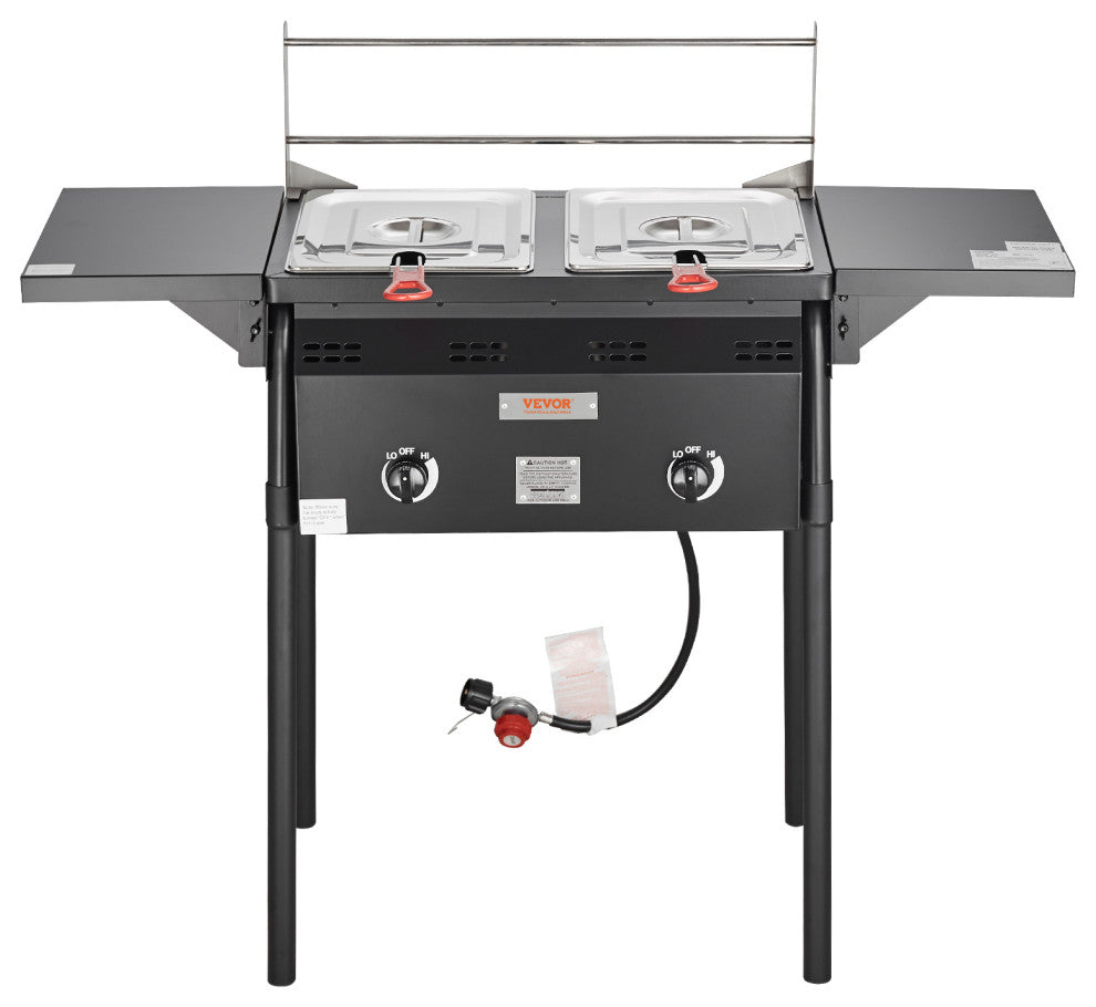 VEVOR 16 Qt Double Burner Outdoor Propane Deep Fryer Steel Cooker Dual Baskets
