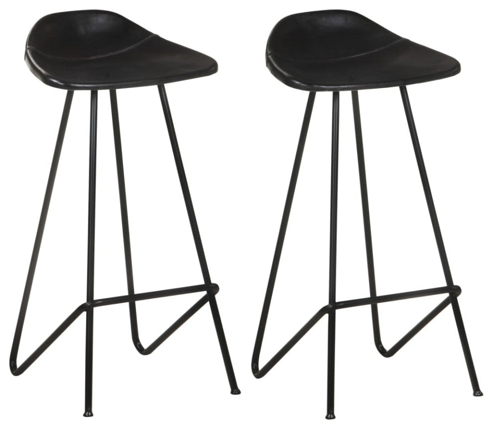 vidaXL Bar Stools 2 pcs Black Real Leather