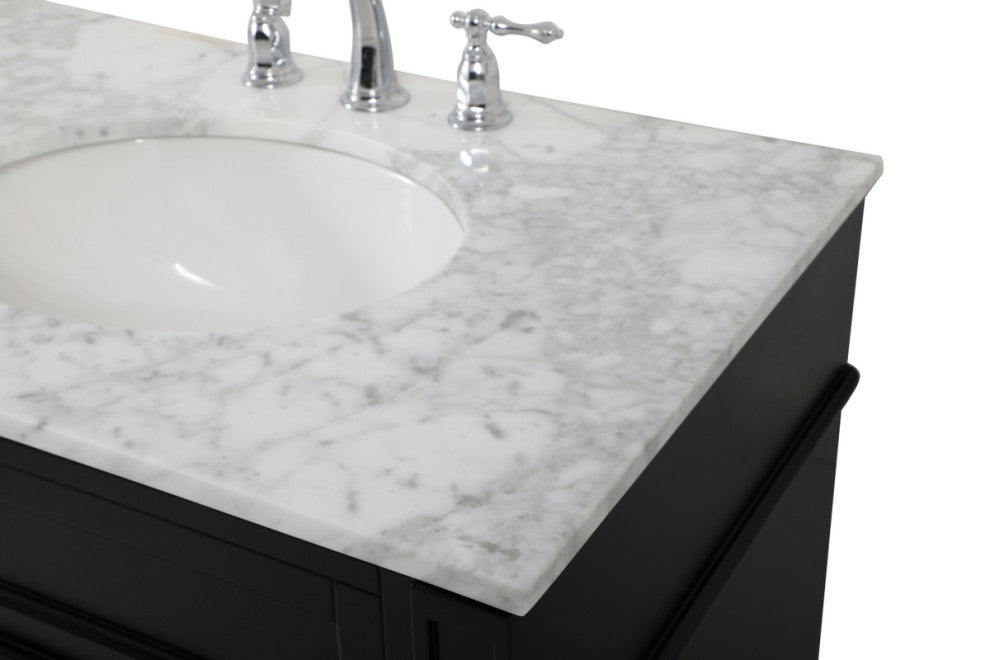 Home Living Vanity with Carrara White Marble Countertop, Black, 72", Double Sink