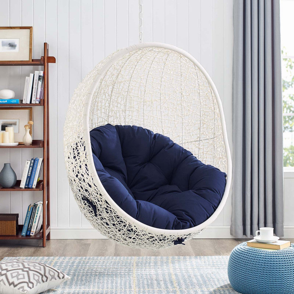 Swing Lounge Chair, Sunbrella, White Blue Navy, Modern, Outdoor Patio Bistro