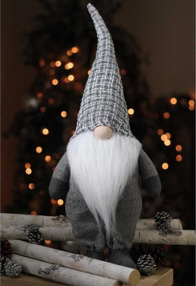 27" Winter's Beauty Grey and White Gnome Cloth Button Nose Table Top Decoration